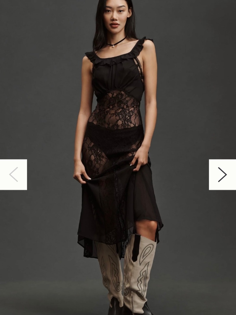 By Anthropologie Sheer Lace Midi Dress SZ Large, Romantic, Goth